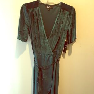 Lulu's green velvet high-low wrap dress